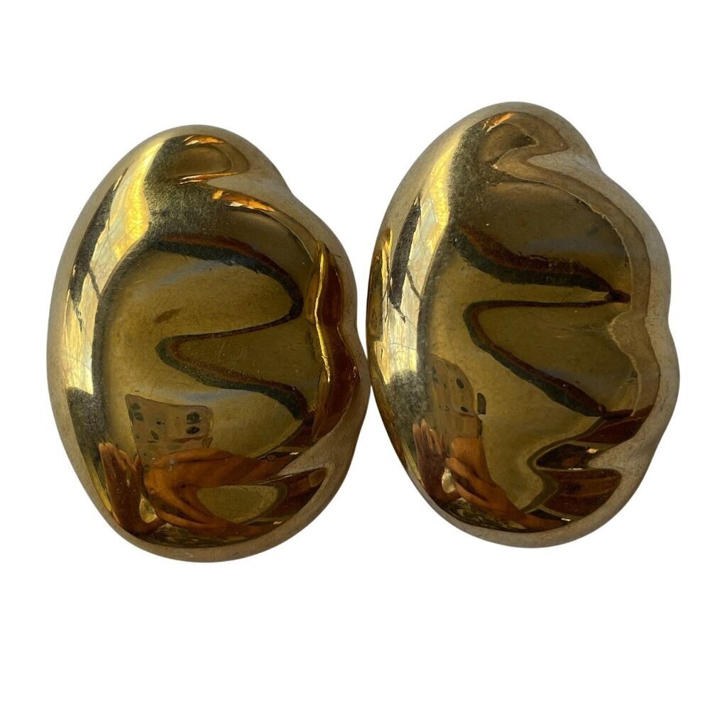 Vintage 1980s Liz Claiborne Large Bold Gold Oval Clip-On Statement Earrings